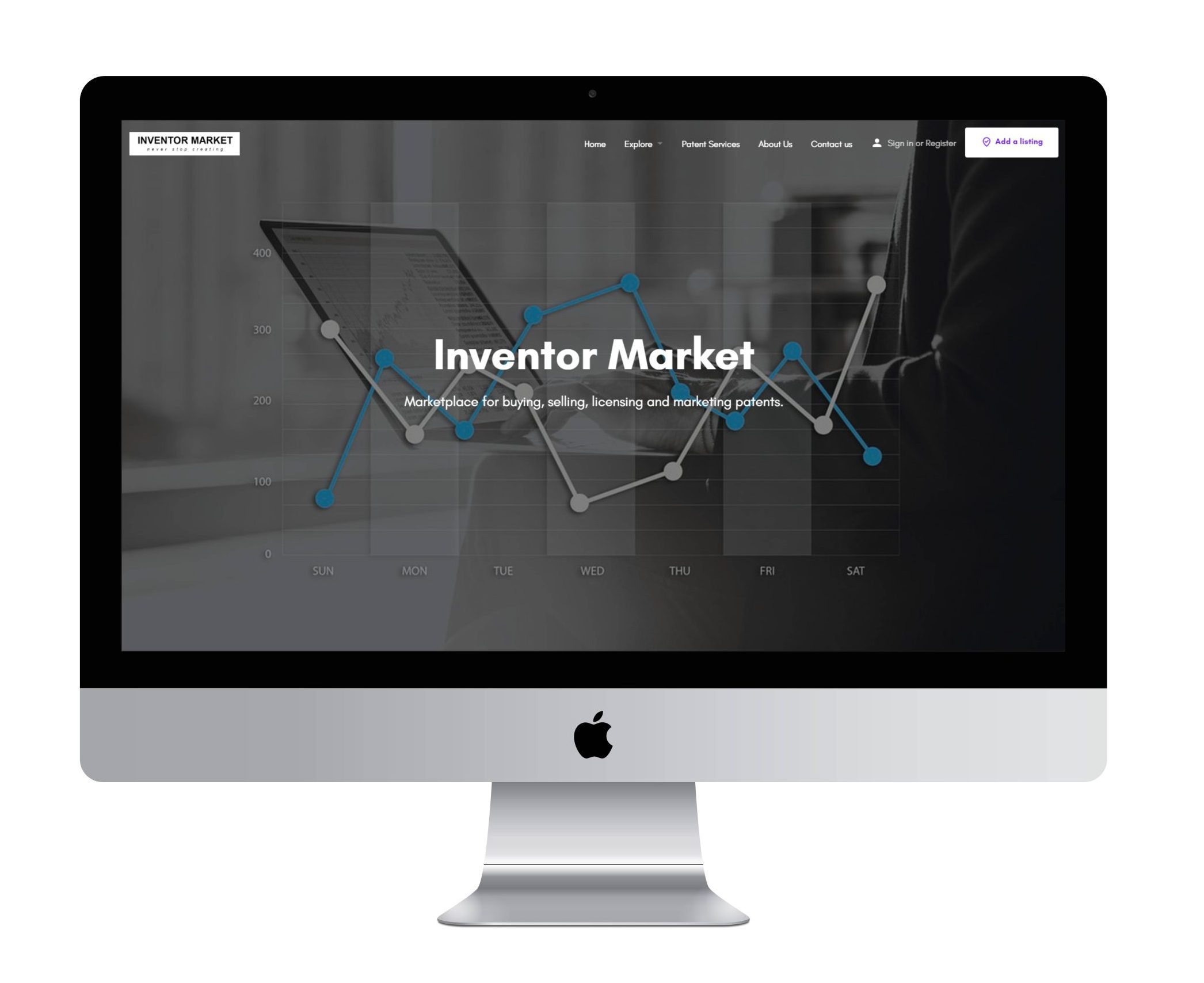 Portfolio image displaying the user interface of the Inventor Market app.