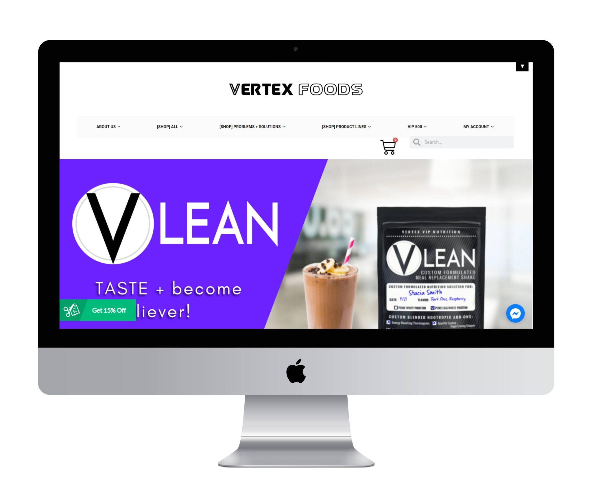 Screenshot of Vertex Foods homepage showcasing its sleek design and intuitive user interface