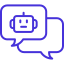 An icon depicting a speech bubble with a robot face, symbolizing a chatbot and automated conversations