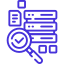 Icon representing data discovery, featuring a magnifying glass over a database.