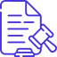 Icon representing a legal document, featuring a paper with a scale of justice symbol.