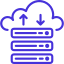 Icon depicting a server rack with a globe, symbolizing web hosting services and global connectivity.