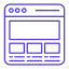 Icon showing a layout of website wireframes with boxes and lines, representing the planning and structuring of a website.