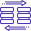 Icon depicting data migration with arrows moving between two servers or clouds.