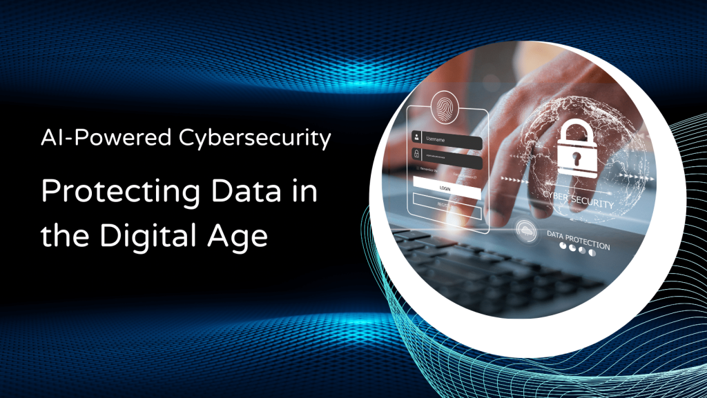 Illustration of artificial intelligence symbol integrated with cybersecurity elements like a shield, padlock, and network connections, representing the fusion of AI technology with digital security measures.